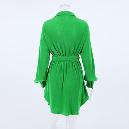 Green Spring Long Sleeves Women Shirts Dresses