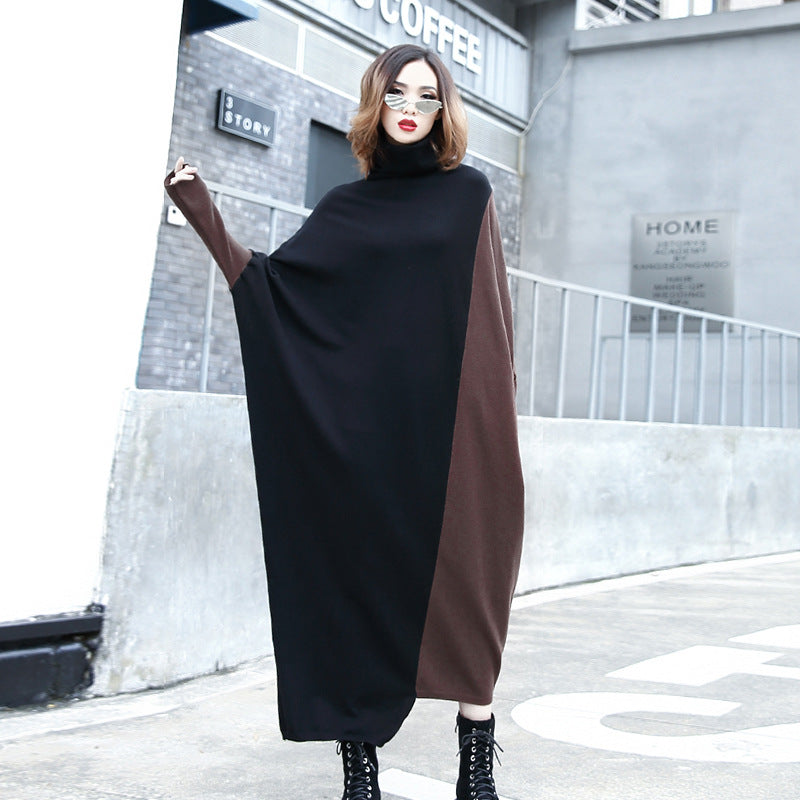 High Neck Knitting Bat Sleeves Irregular Cozy Long Dresses