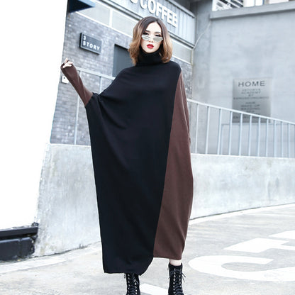 High Neck Knitting Bat Sleeves Irregular Cozy Long Dresses