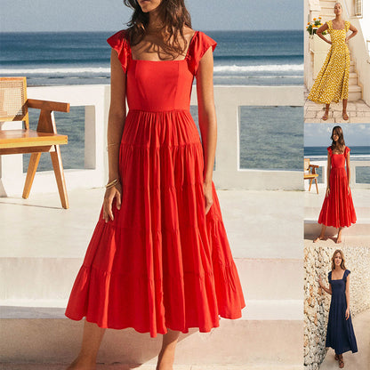 Casual High Waist Ruffled Summer Long Dresses