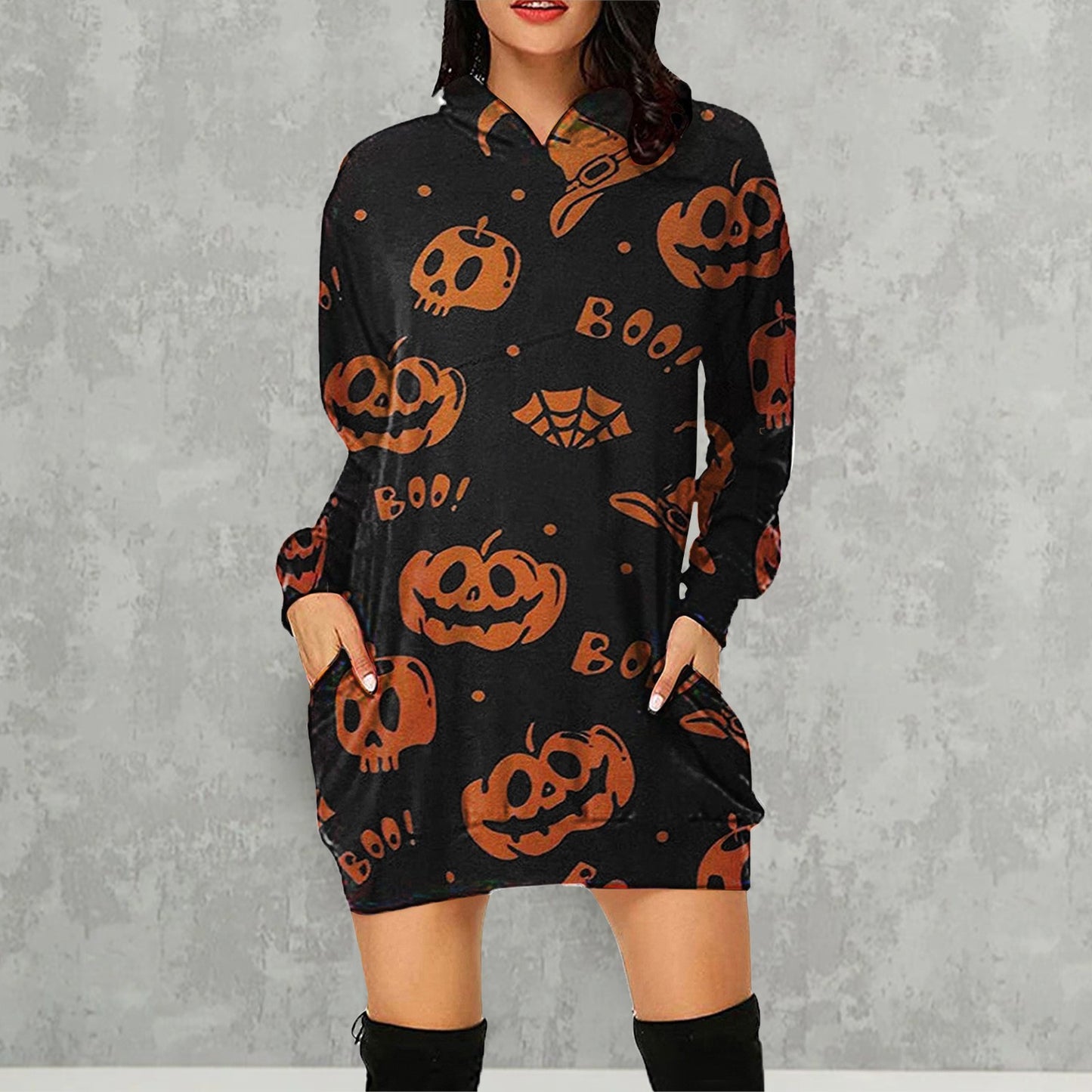 Halloween Pumpkin Design Long Sleeves Hoodies for Women