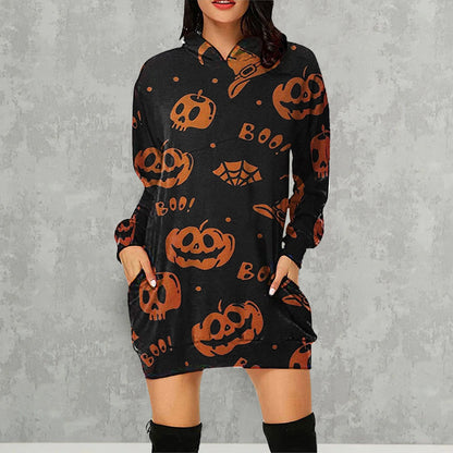 Halloween Pumpkin Design Long Sleeves Hoodies for Women