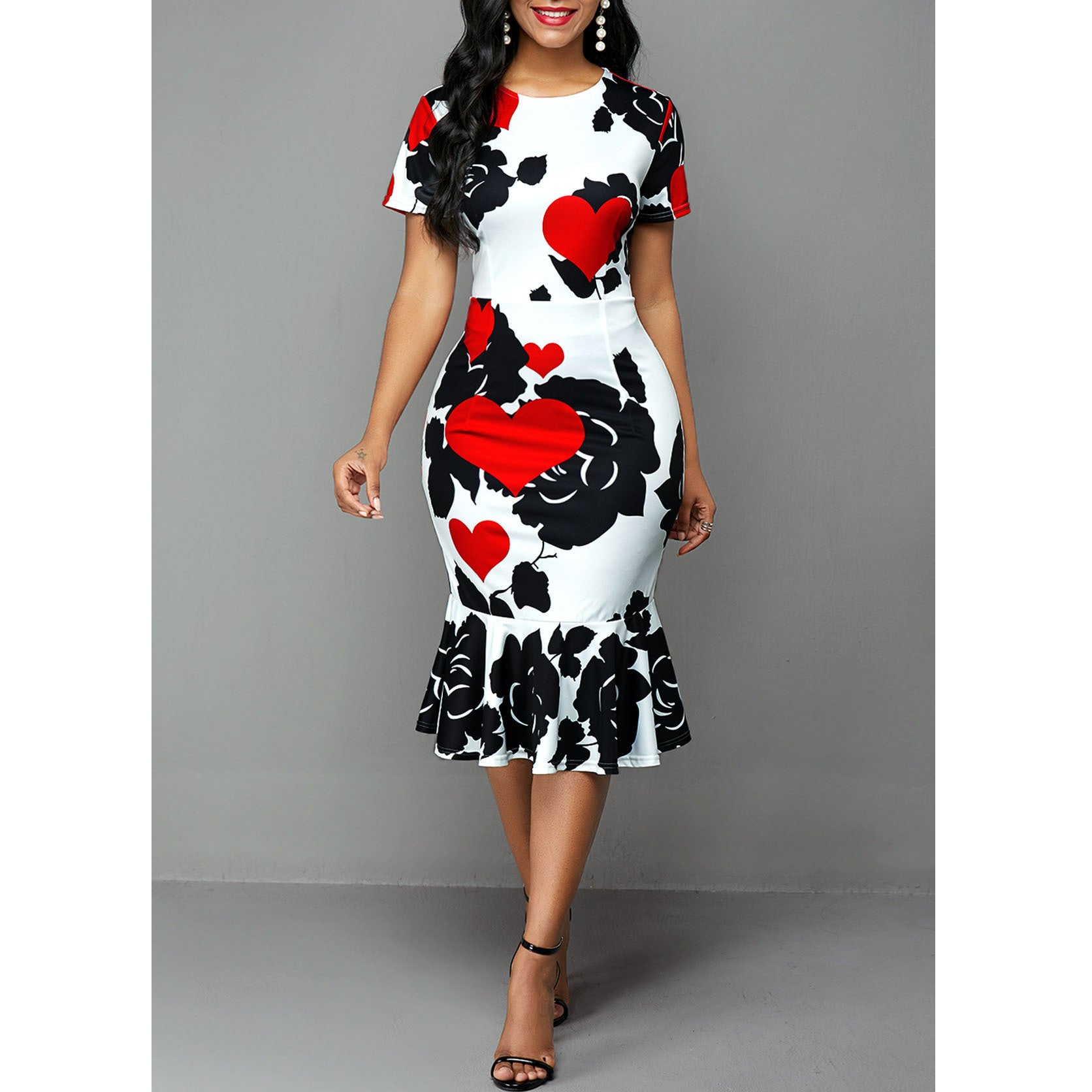 Sexy Round Neck Floral Print Bodycon Sheath Dresses