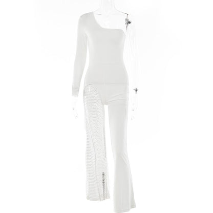 Sexy One Shoulder Tulle Diamond Jumpsuits for Women-White-S-Free Shipping at meselling99