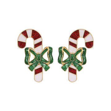 Merry Christmas Walking Stick Design Stubs Earrings