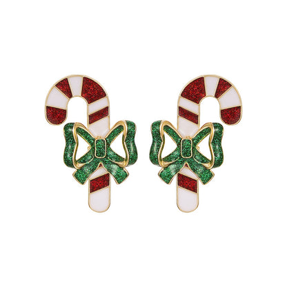 Merry Christmas Walking Stick Design Stubs Earrings