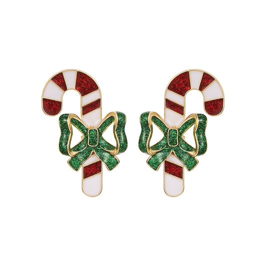 Merry Christmas Walking Stick Design Stubs Earrings