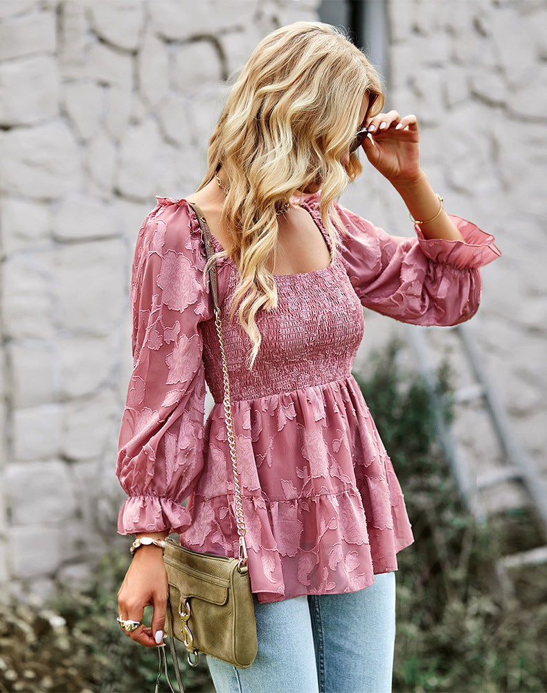 Square Neckline Fall Long Sleeves Shirts