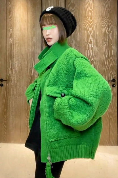 Women Zipper Knitting Cardigan Sweater Coats