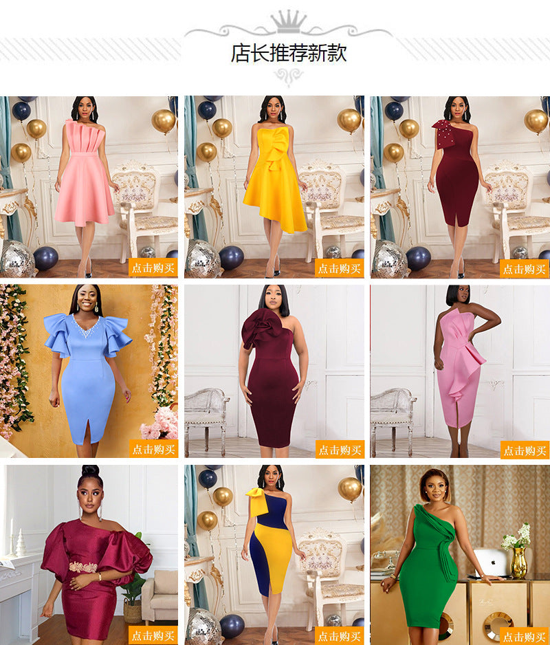 Designed Ruffled Sexy Women Pink Party Dresses