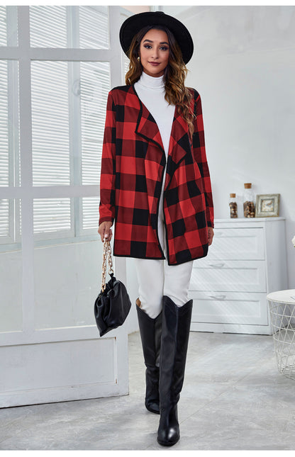 Casual Pocket Design Plaid Women Coats