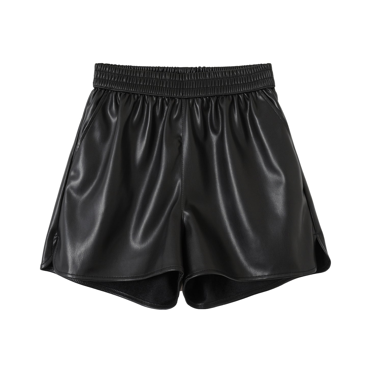 Black Pu Leather High Waist Shorts for Women