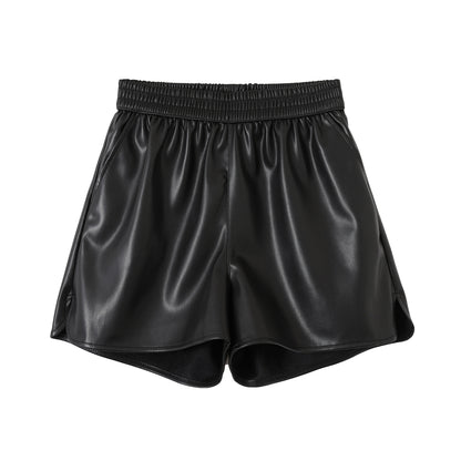 Black Pu Leather High Waist Shorts for Women