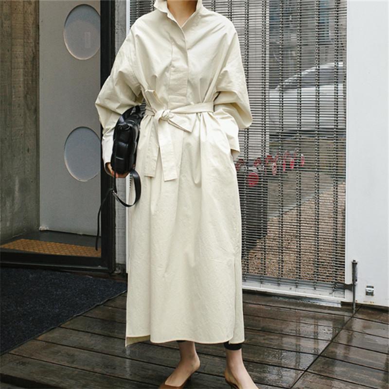 Class Bowknot Long Sleeves Maxi Shirt Dresses-STYLEGOING