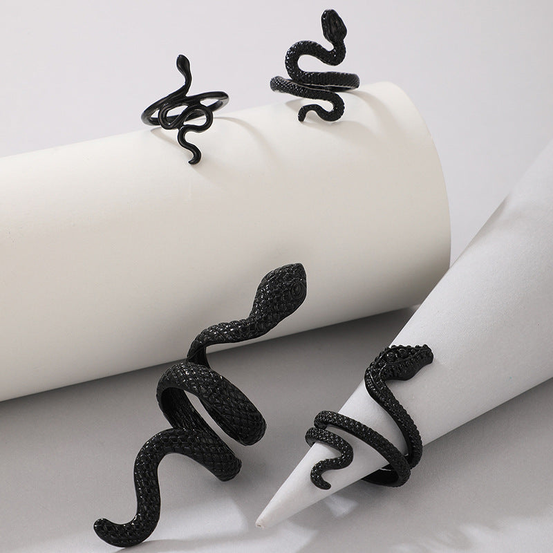 Vintage Cool Snake Shape Rings for Women 4pcs/set