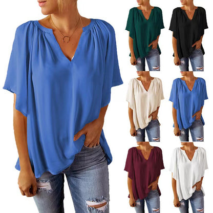 Leisure Summer Chiffon Women Short Sleeves T Shirts