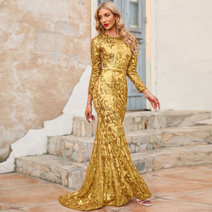 Elegant Round Neck Long Evening Dresses