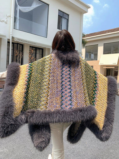 Luxury Designed Knitting Winter Warm Artificial Fox Fur Capes