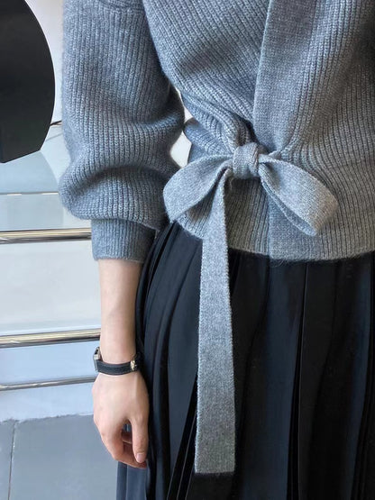 Vintage V Neck Knitted Short Sweaters
