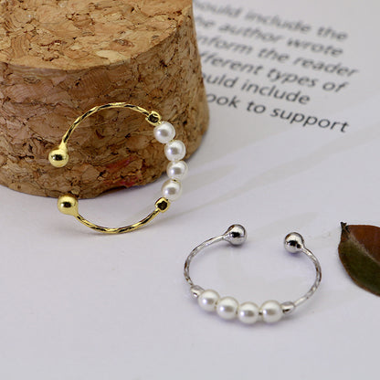 Pearl Beads Design Silver Tail Ring for Women