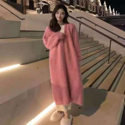 Women Winter Warm Velvet Long Cardigan Overcoat-STYLEGOING