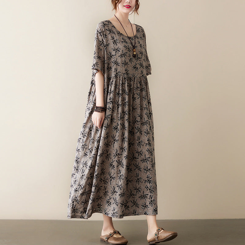 Vintage Leaf Print Plus Sizes Women Dresses