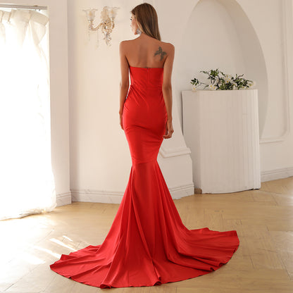 Sexy Strapless Brush Trail Mermaid Party Evening Dresses