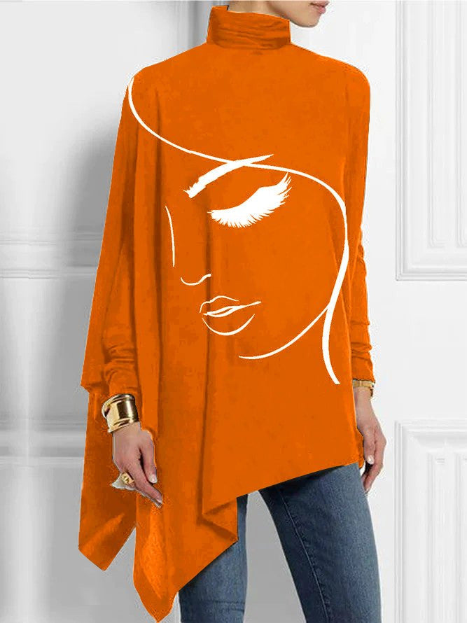 Elegant High Neck Women Long Sleeves T Shirts