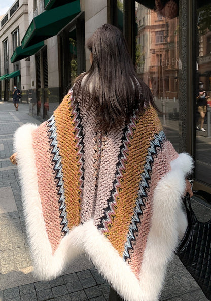 Luxury Designed Knitting Winter Warm Artificial Fox Fur Capes