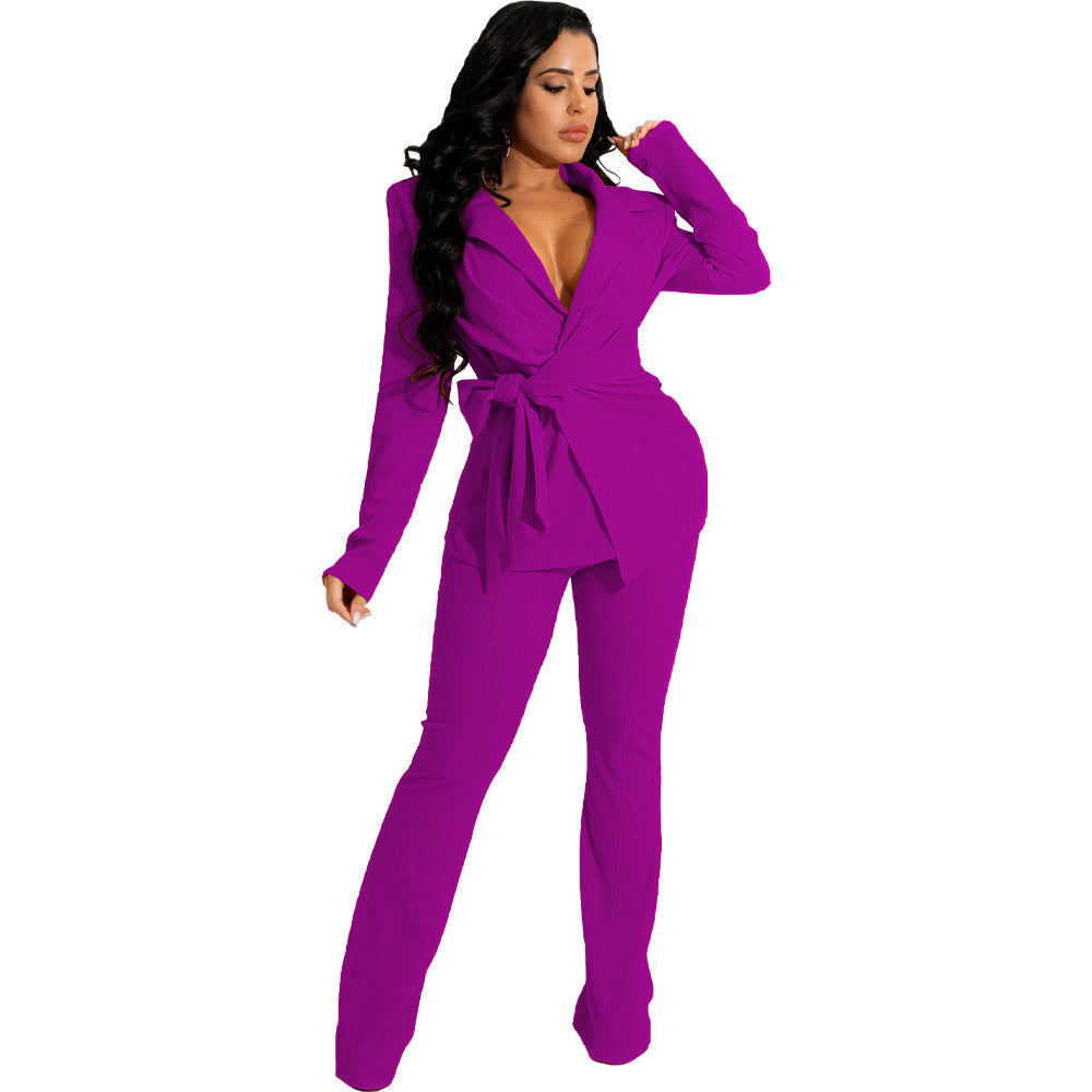 Casual Deep V Neck Women Two Pieces Outfit Sets
