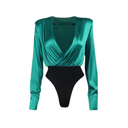 Sexy Deep V Neck Long Sleeves Shirts Jumpsuits