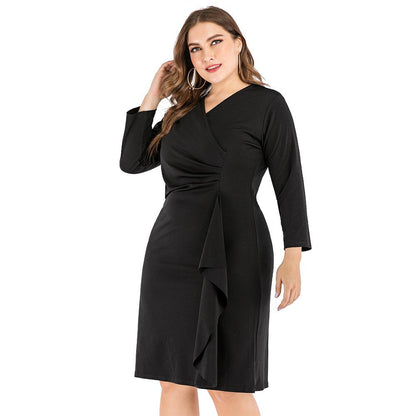Black Long Sleeves V Neck Plus Sizes Fall Dresses-STYLEGOING