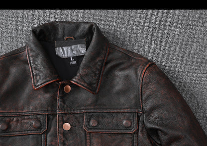 Vintage Cowhide Leather Overcoats Jackets for Men