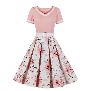 Retro Floral Print Ball Dresses