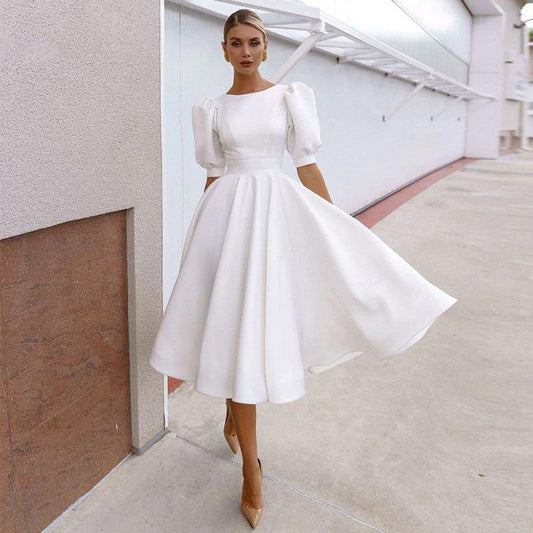 Half Sleeves Sexy Midi Length Dresses-STYLEGOING