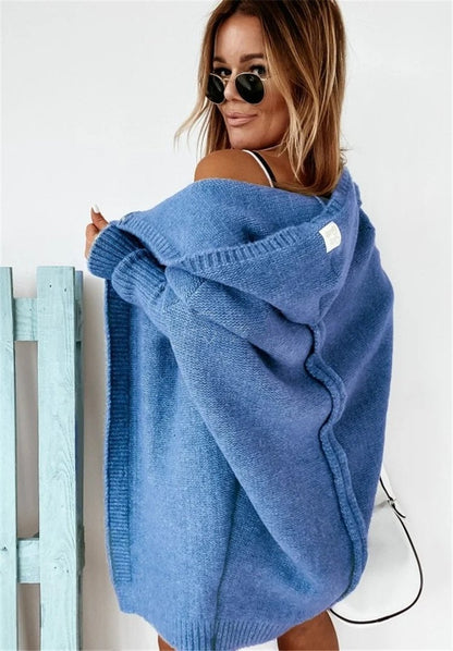 Women Knitting Batwing Sleeved Hoody Sweaters-STYLEGOING
