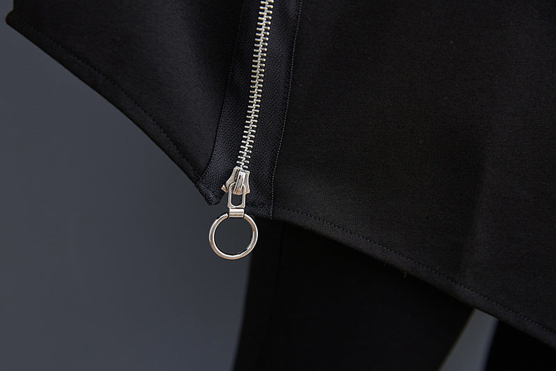 Black Pullover Long Sleeves Irregular Hoodies for Women
