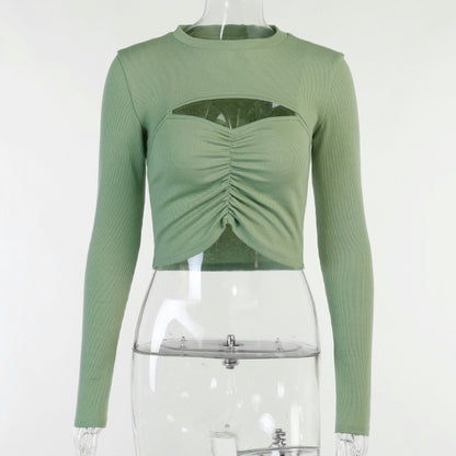 Sexy Designed Midriff Baring Long Sleeves Cover and Crop Top Sets