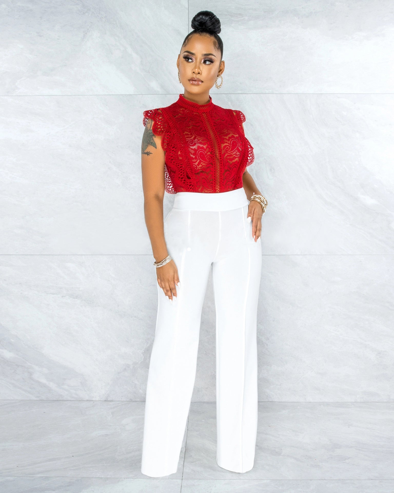 Sexy Back Zippered Wide Legs Pants