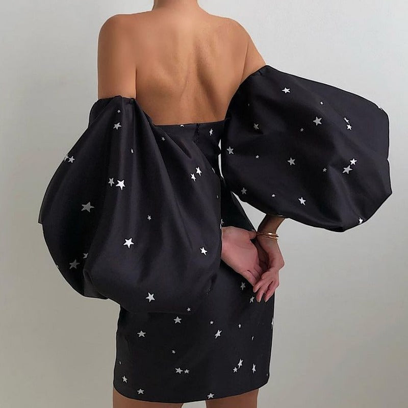 Sexy Strapless High Waist Five Star Print Dresses