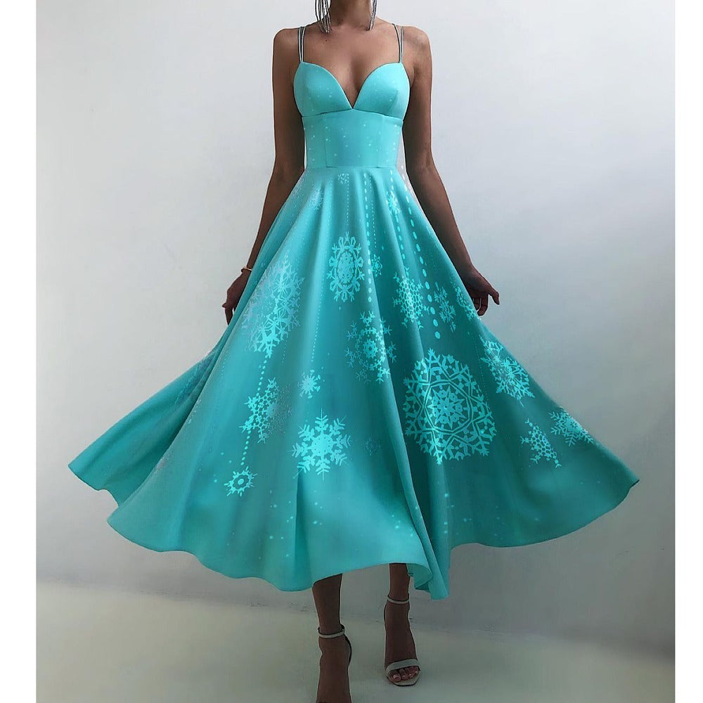 Sexy Christmas Floral Print Backless Women Strapless Dresses