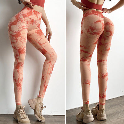 Women High Waist Dyed Yoga Running Leggings