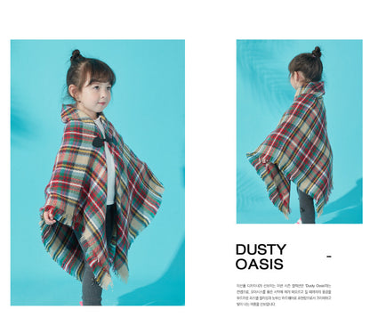 Winter Plaid Cloak Capes for Kids
