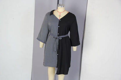 Striped Irregular Plus Sizes Women Short Dresses