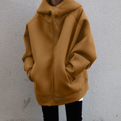 Women Winter Velvet Zipper Hoodies Overcoat