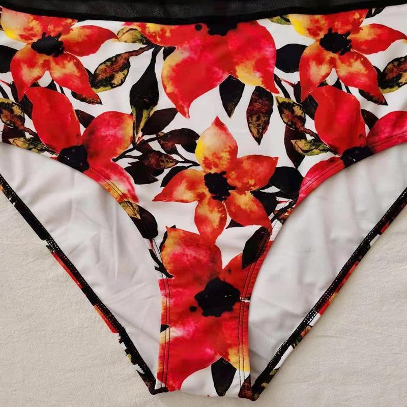 Floral Print Plus Sizes Conserved Swiming Suits-STYLEGOING