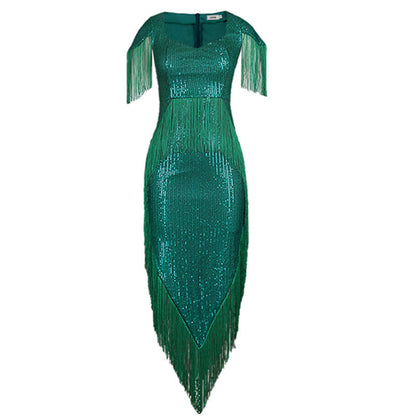 Designed Green Tassels Plus Sizes Party Dresses
