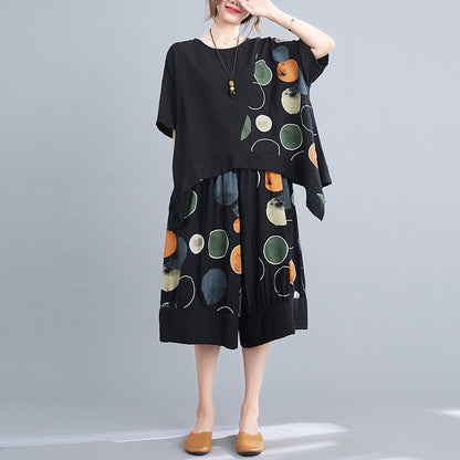 Casual Summer Irregular T Shirts and Wide Legs Cropped Pants