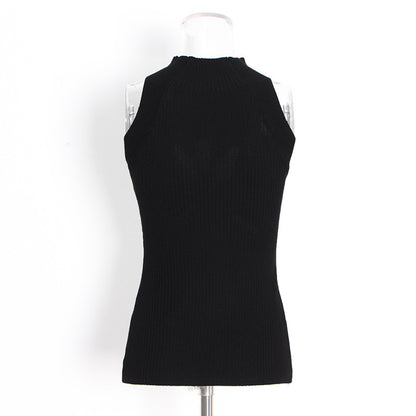 Designed High Neck Irregular Women Knitted Tank Tops
