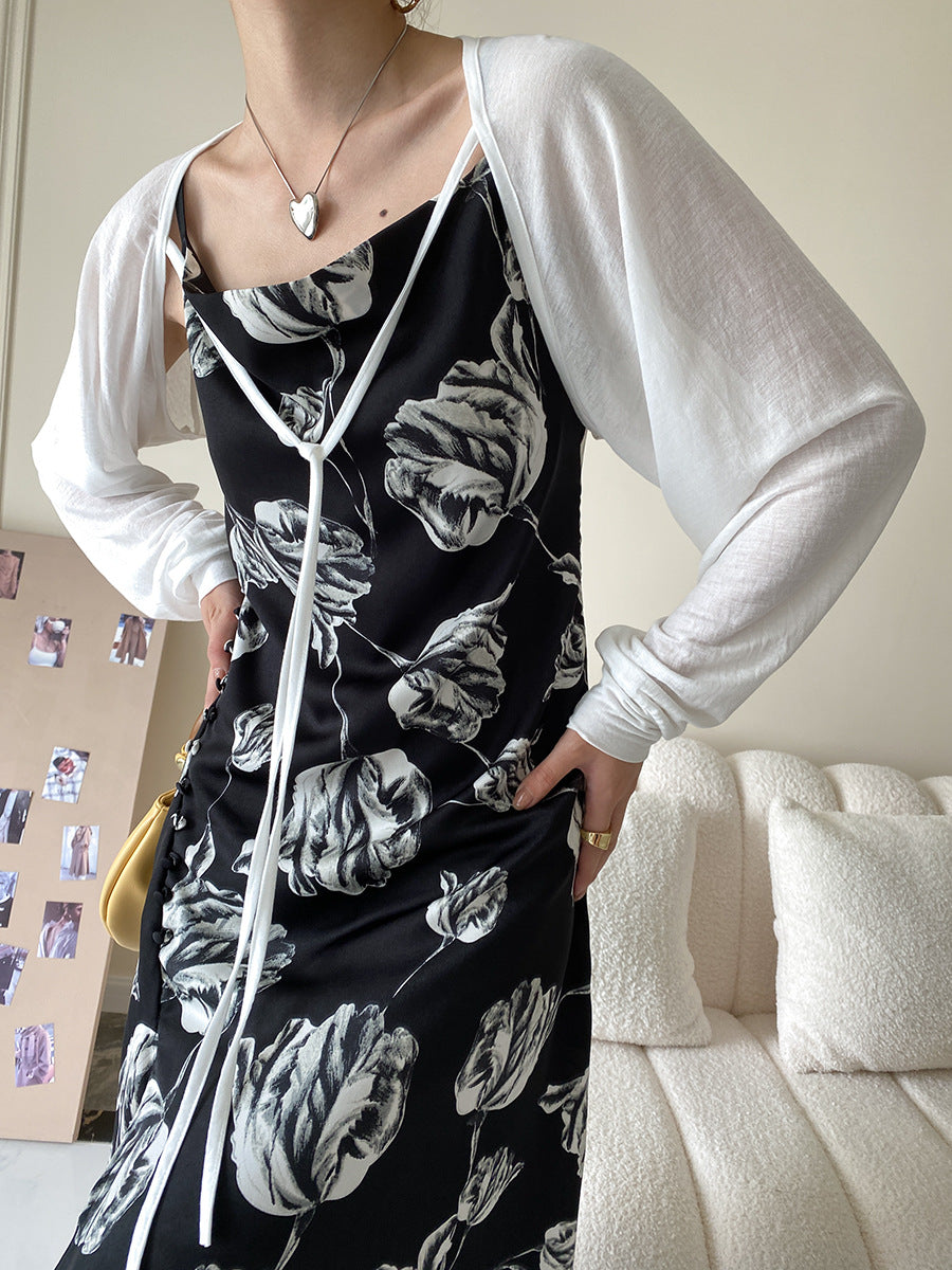 Vintage Floral Design Satin Summer Sleeveless Sun Dresses